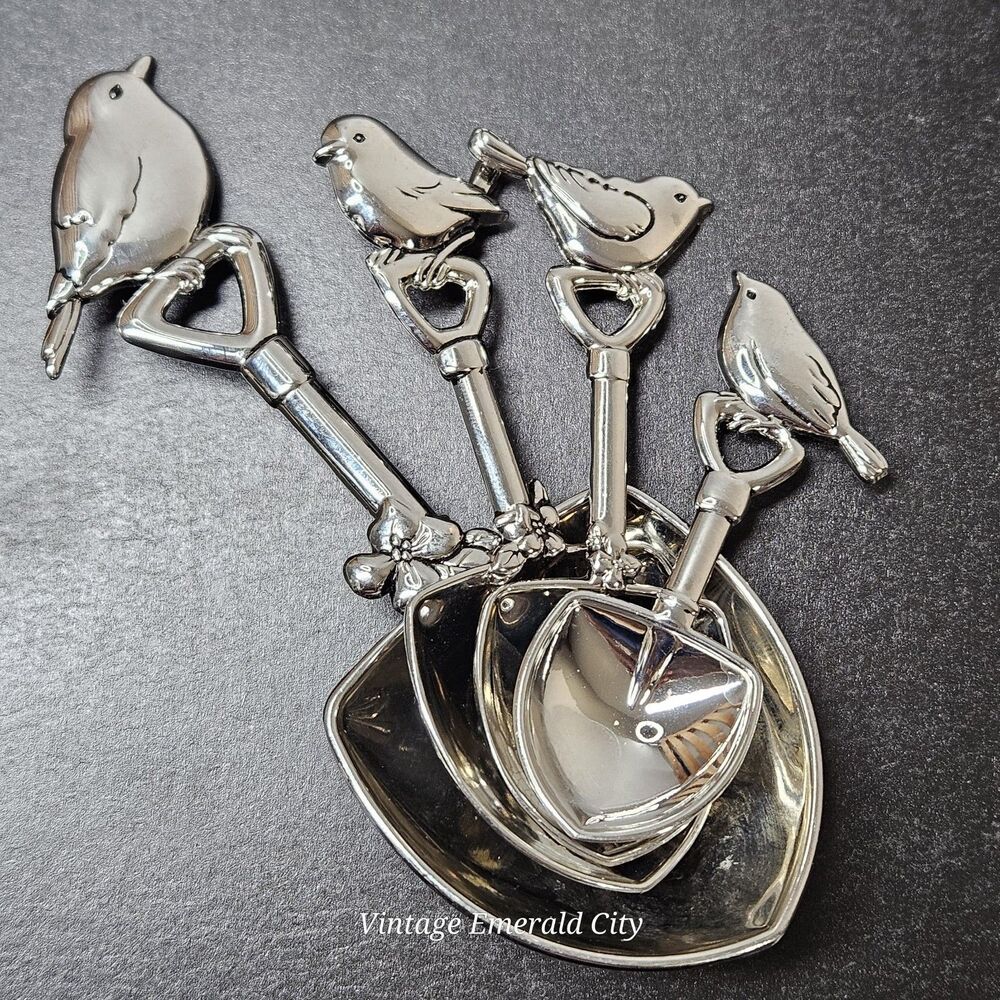 Vtg Ganz Measuring Spoons Shovels Birds 4 Pcs Scoop Dipper Kitchenware Stainless - Picture 2 of 11
